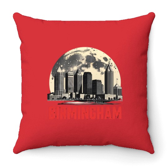 Birmingham City Albm Skyline Full Moon Throw Pillows