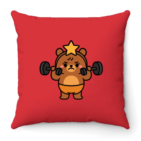 Built Different Bear Quirky Workout Character Throw Pillows