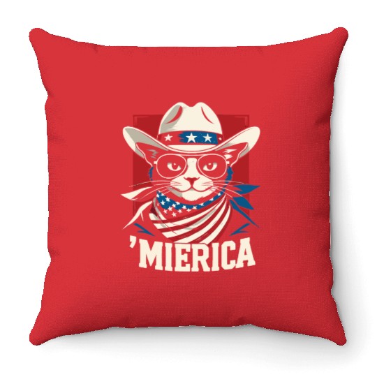 Funny Patriotic USA Pride 'Merica Cat Lovers Throw Pillows