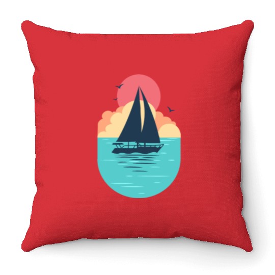 Sunset Sailboat Ocean Throw Pillows Design