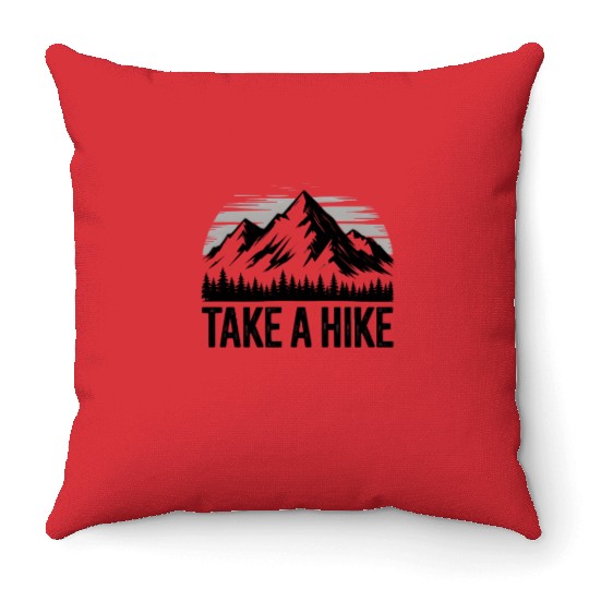 Vintage Take A Hike Nature Is Hiking Mountain Throw Pillows