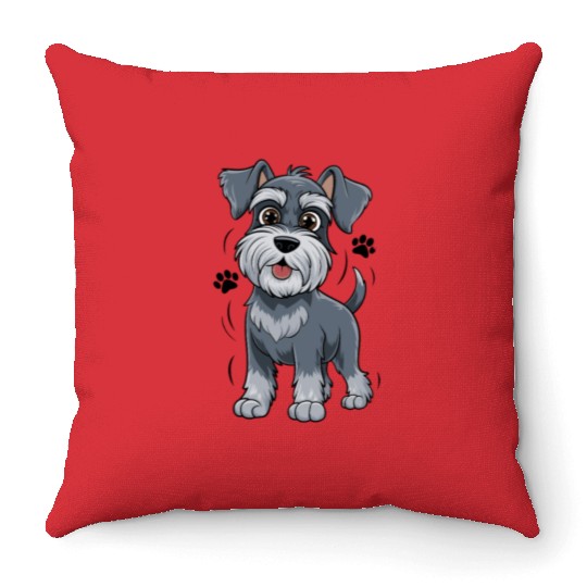 Adorable Schnauzer Pup Illustration With Big Eyes Throw Pillows