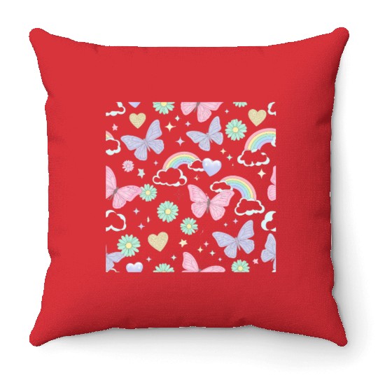 Whimsical Butterfly Garden & Stars Pattern Throw Pillows