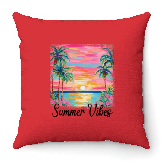 Summer Vibe Preppy Beach Throw Pillows