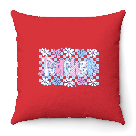 Checkered Teacher Floral Teacher Throw Pillows