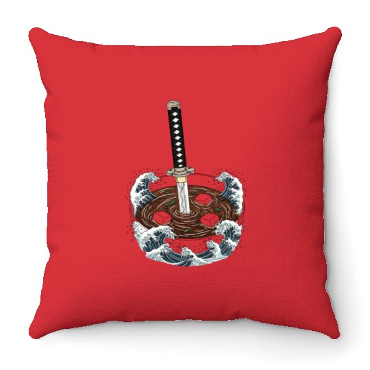 Katana Miso Bowl: Samurai Soup Throw Pillows