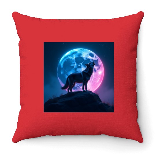 Howl of the Neon Moon Throw Pillows