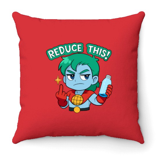 Chibi Style Captain Planet Reduce This!Design Throw Pillows