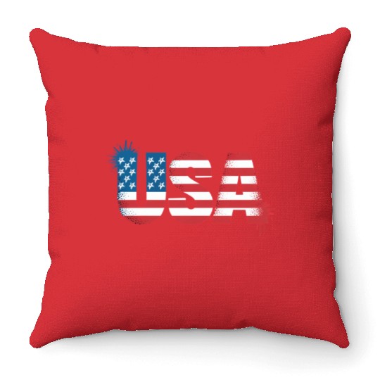 USA American Flag Grafitti Text July 4 Throw Pillows