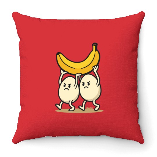 Angry Eggs Carrying Banana – Cartoon Fun Throw Pillows