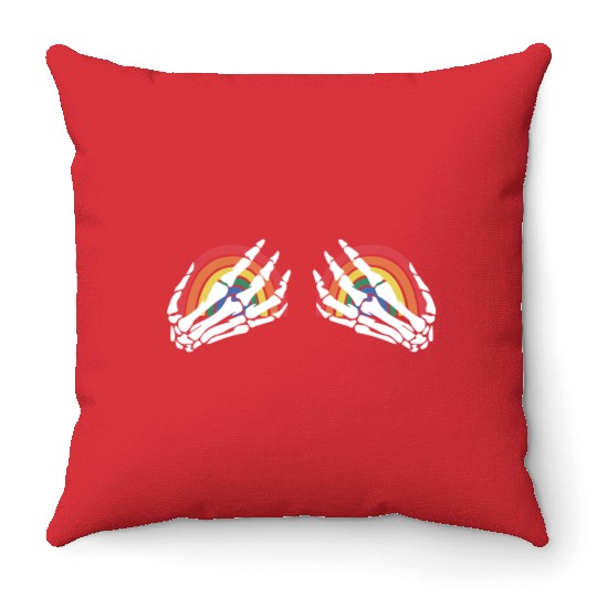 LGBTQ Skeleton Hand Rainbow Throw Pillows