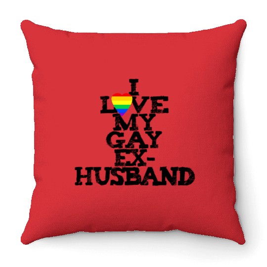 Rainbow Heart I Love My Gay Ex-Husband LGBTQ+ Ally Throw Pillows