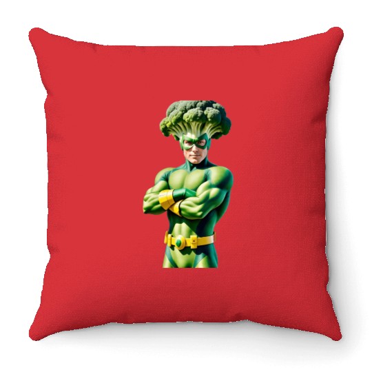 Broccoli Superhero Throw Pillows