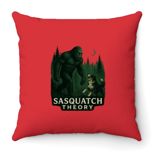 YOWIE BARKING AT SASQUATCH Throw Pillows