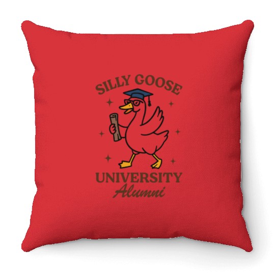 Silly goose university alumni Throw Pillows