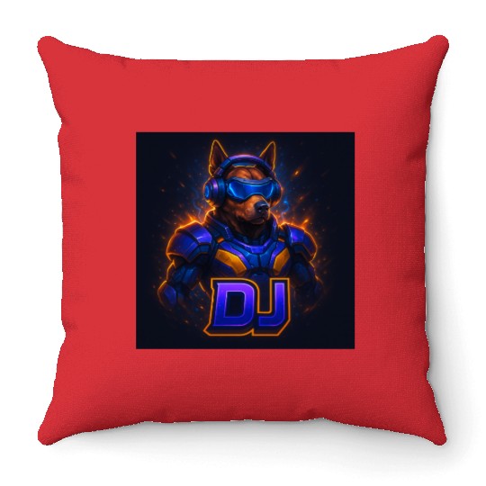 "Cyberpunk DJ Dog | Futuristic Style with a Doggy2 Throw Pillows