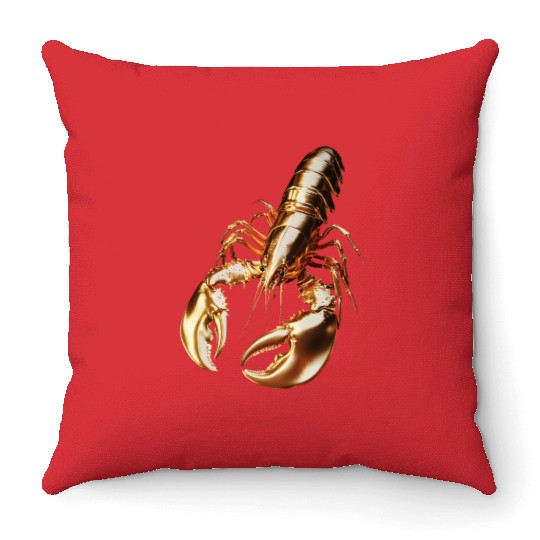 Golden Lobster – Elegant 3D Sea Animal Art Throw Pillows