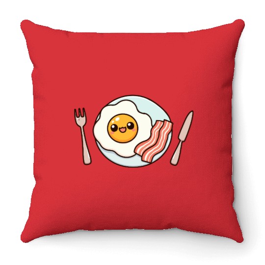 Whimsical Sunny Side Fried Egg Design Throw Pillows