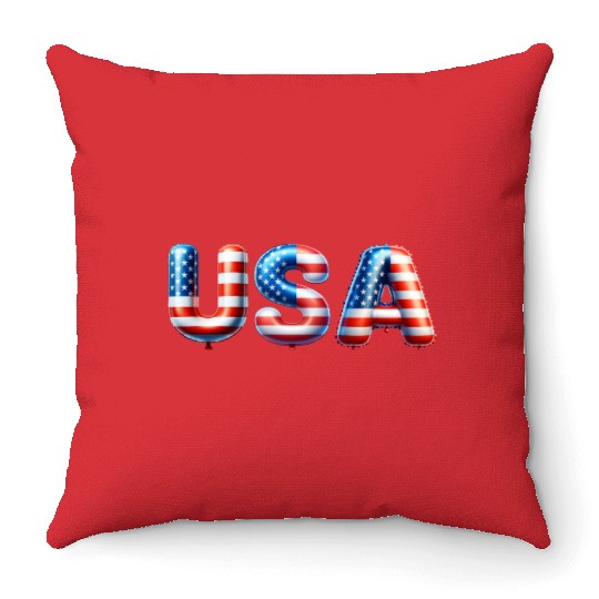 USA Lettering in national colors  Balloon style! Throw Pillows