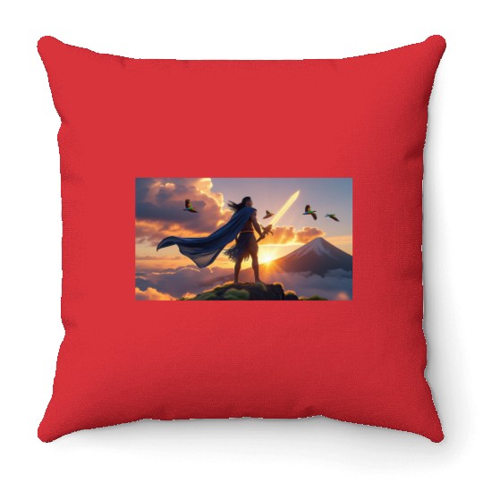 Rise of the Lone Warrior Throw Pillows