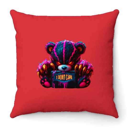 Angry Neon Bear "I DON'T CARE" – Edgy Graffiti  Throw Pillows