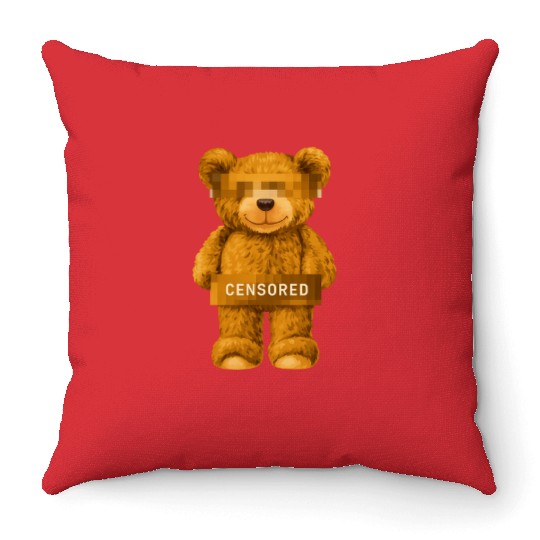 Censored Teddy Bear Throw Pillows