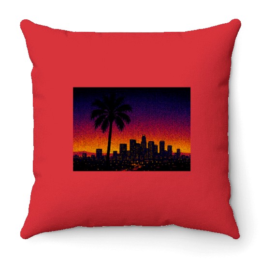 Tokyo Night Skyline Vaporwave Poster Throw Pillows