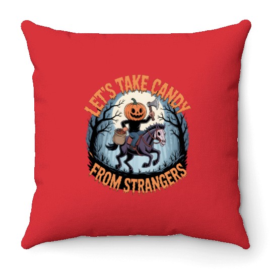 Funny Halloween Pumpkin Head Horseman Throw Pillows