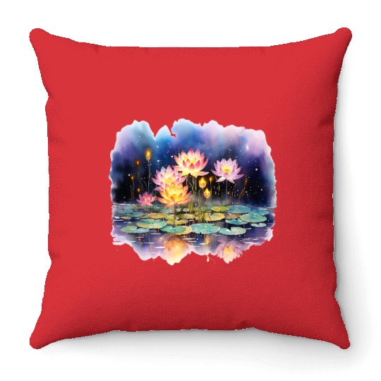 Retro Zen Lotus Firefly Night Throw Pillows