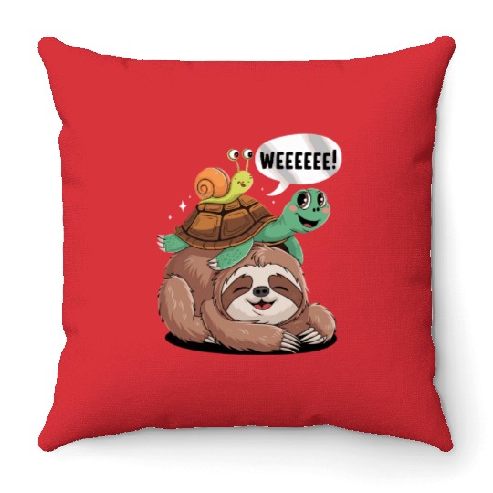 Weeeeee! Sloth Turtle Snail Fun Throw Pillows