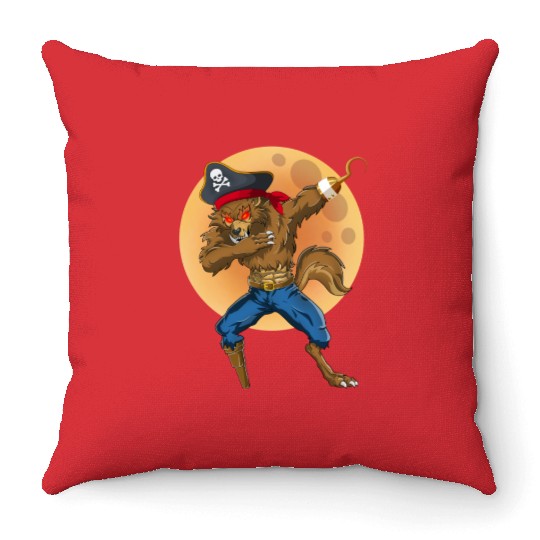 Dabbing Werewolf Pirate Halloween Pirate Throw Pillows