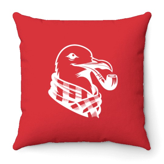 Nordic Seagull Art With Sailor Flair Throw Pillows