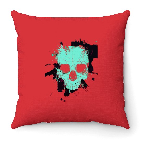 Neon Splatter Skull Throw Pillows