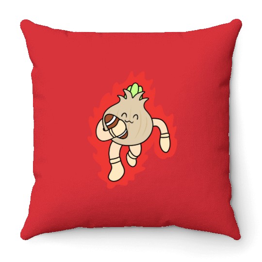 Cute rugby onion Throw Pillows