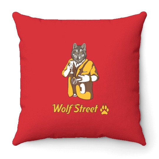 Wolf street Throw Pillows