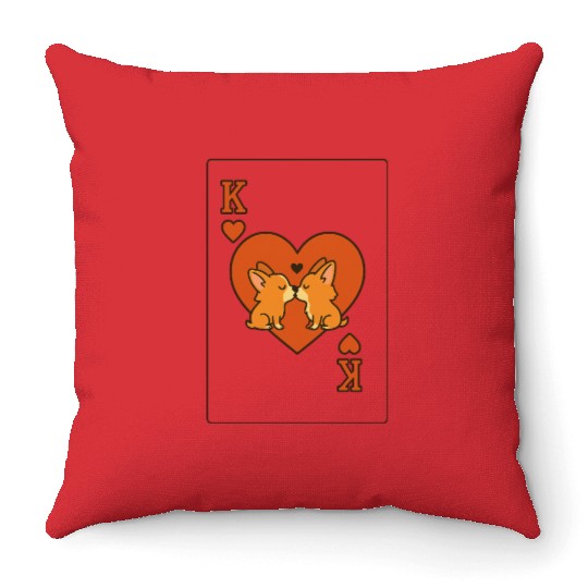 Du Du Corgi King of Hearts – Cute Poker Card Throw Pillows