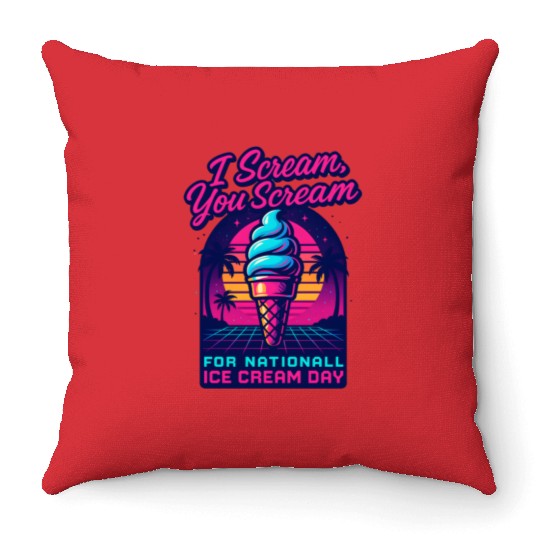 Scream, You Scream National Ice Cream Day Retro Throw Pillows