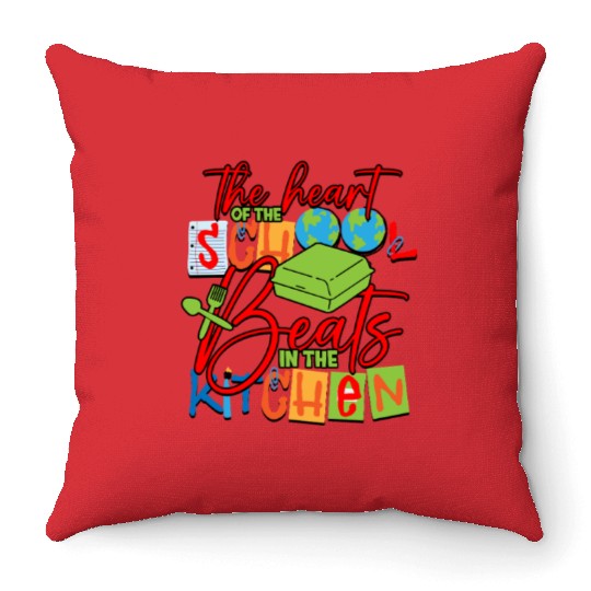 Heart Of School Beats In Kitchen Staff Throw Pillows