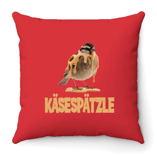 Käsespätzle Sparrow Delight With Cheesy Drizzle Throw Pillows