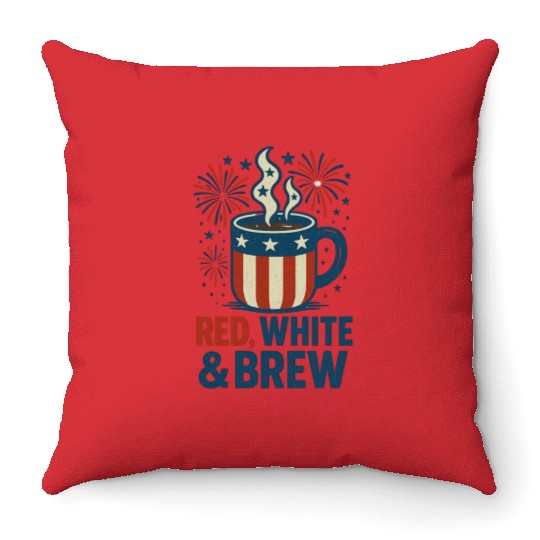Red White Brew Patriotic Coffee Mug USA Funny Throw Pillows