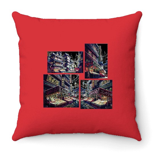 Where Tradition Meets Neons Twilight Throw Pillows