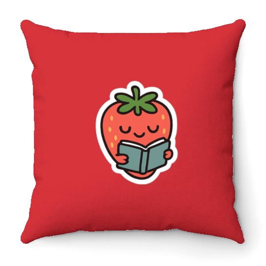 Bookish Strawberry Throw Pillows
