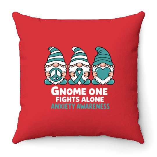 Anxiety Awareness Gnome One Fights Alone Wear Throw Pillows