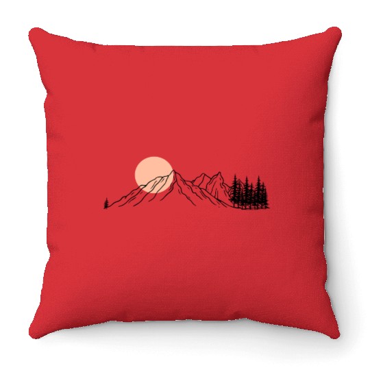 Mountain Sunset – Calm Nature Graphic Throw Pillows
