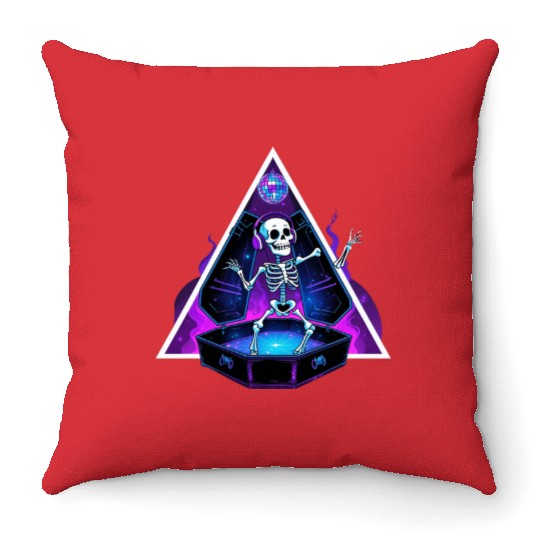 Neon Dancing Skeleton in Coffin Throw Pillows