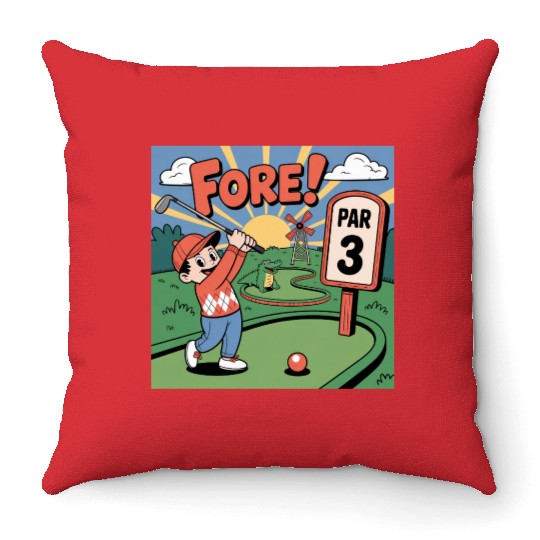 Mini Golf Retro Cartoon on Champion Unisex Throw Pillows