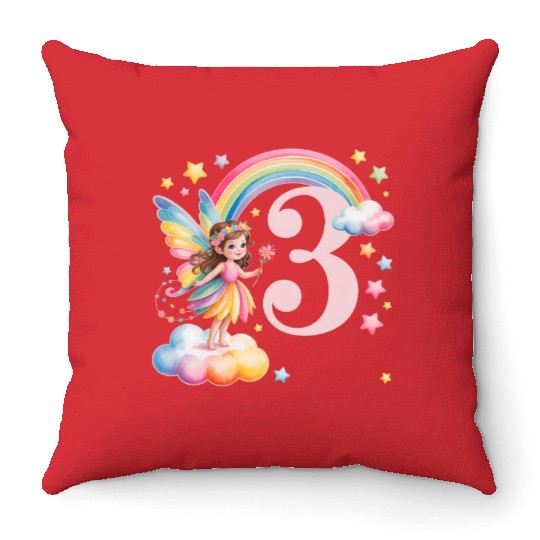Magical Rainbow Fairy Elf 3nd Birthday Girl Throw Pillows