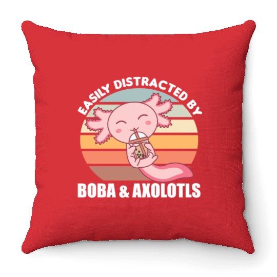 Bubble Tea Axolotl Chocolate Sweet Animals Boba Throw Pillows
