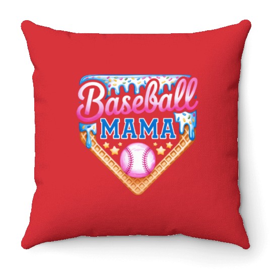 Baseball Mama Ice Cream Cone Sprinkles Sports Mom Throw Pillows