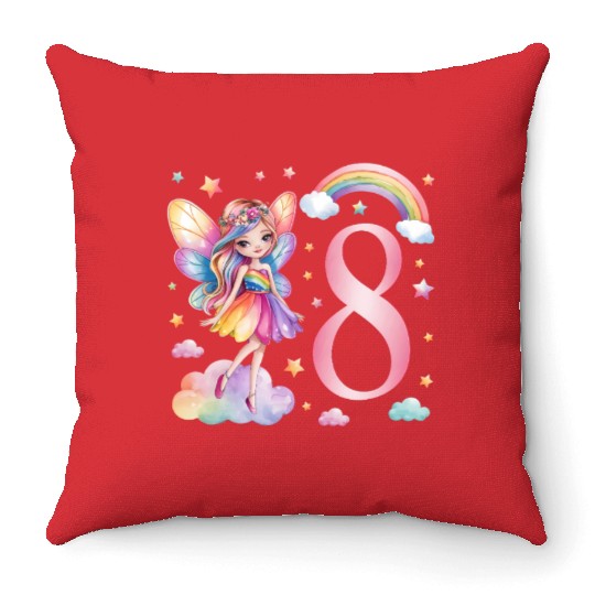 Magical Rainbow Fairy Elf 8th Birthday Girl Throw Pillows